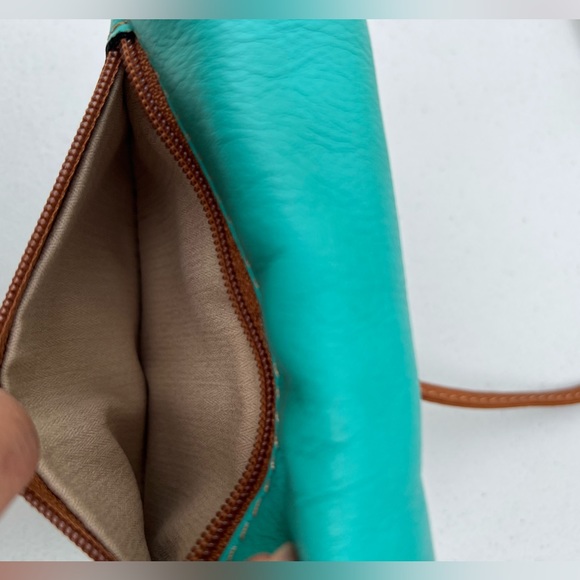 L'ARTIGIANO SORRENTINO Leather Crossbody Purse teal aqua tan bag Italy made - Picture 6 of 12